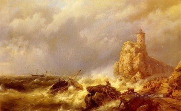  Koekkoek Lienzo - Un naufragio en mares tormentosos Barco marino Hermanus Snr Koekkoek